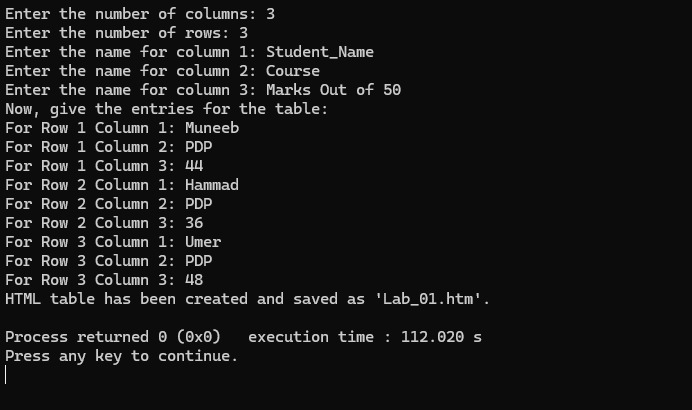 Output Screenshot 1